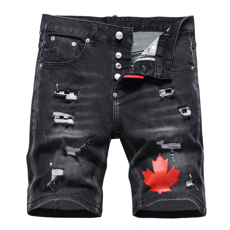DSQ2 Short Jeans Ripped Patch Slim-fit Stretch Denim Shorts