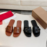 Louboutin-style red bottom shoes cl red bottom flats genuine leather women's sandals beach slippers fashioncasual belt buckle open toe soft bottom