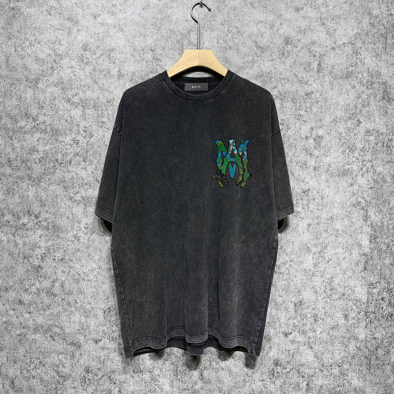 Amiri washed t-shirt waist flower camouflage letter short sleeves