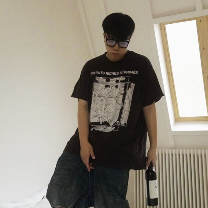 ERD T Shirts Figure Illustration Loose round Neck Short Sleeve
