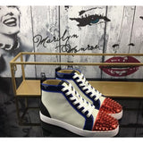 Louboutin-style red bottom shoes european station rivets cl red bottom shoes black velvet nails suede high-top hot diamond shoes fashiontrendyeasiest for match sneakers pure original