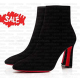 Louboutin-style red bottom shoes studded short boots red bottom cl thick heel short boots small round toe ankle boots popular foreign style fashion boots boots
