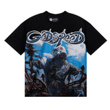 Godspeed T Shirts Blue Sky White Clouds Poppy Skull Planting Printing Cotton Casual Short Sleeves Men and Women