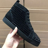 Louboutin-style red bottom shoes european clexport red bottom shoes black velvet studs high-top rivet shoes diamond shoes trendyeasiest for match sneakers