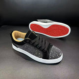 Louboutin-style red bottom shoes 【factory store】trendy korean style flat rhinestone cl red bottom trendyembroider men's shoes casual women's shoes sneakers rubber