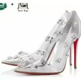 Louboutin-style red bottom shoes popular anchor cl studded red bottom shoes pointed toe cm high heels autum work export style women's shoes