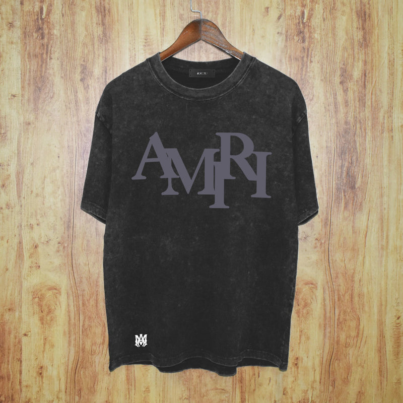 Amiri washed t-shirt all gray letterprinting short sleeves