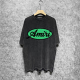 Amiri washed t-shirt oval letter short sleeve