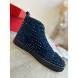 Louboutin-style red bottom shoes european clexport red bottom shoes black velvet studs high-top rivet shoes diamond shoes trendyeasiest for match sneakers