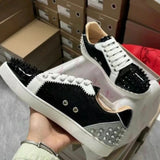 Louboutin-style red bottom shoes cl rivet shoes men's shoes casual shoes sneakers flats men's women's shoes rhinestone low-top sneakers couple red bottom shoes