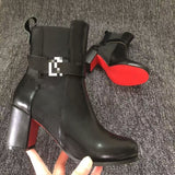 Louboutin-style red bottom shoes studded short boots red bottom cl thick heel short boots small round toe ankle boots popular foreign style fashion boots boots