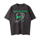 Men Vintage T-Shirts Vintage Washed Old Graffiti Loose Crew Neck Short Sleeves