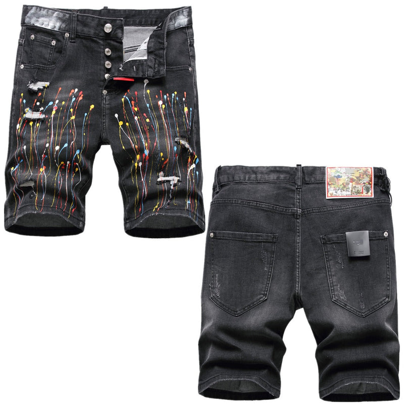 DSQ2 Short Jeans Ripped Patch Slim-fit Stretch Denim Shorts