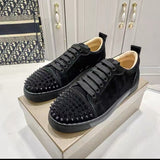 Louboutin-style red bottom shoes cl rivet shoes men's shoes casual shoes sneakers flats men's women's shoes rhinestone low-top sneakers couple red bottom shoes