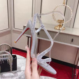 Louboutin-style red bottom shoes cmexport pointed toe cl high heels red super high heel women's stiletto open toe half drag red bottom sandals