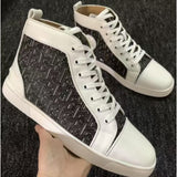 Louboutin-style red bottom shoes guangdong wintercl red bottom rivets high-top sneakers tie back round toe cow suede casual shoes