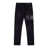 Amiri Jeans Black Ripped Letter Embroidered Jeans