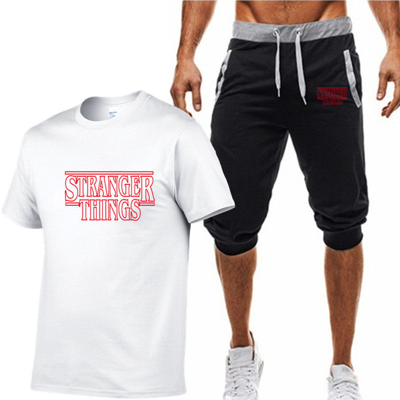Stranger Things T Shirt Summer Fashion Printed Stranger Things Cotton Short Sleeve T-shirt Cropped Pants Suit