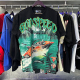 Godspeed T Shirts Speedboat Shark Print Cotton Crew Neck Short Sleeve Men and Women