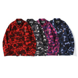 Shark Print Jacket Spring Fashion Brand Embroidered Chinese Style Retro Camouflage Stand Collar Tangzhuang Shirt
