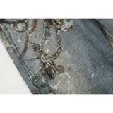 Unisex Pants Distressed Ink-splashed Loose-fitting Chain Jeans