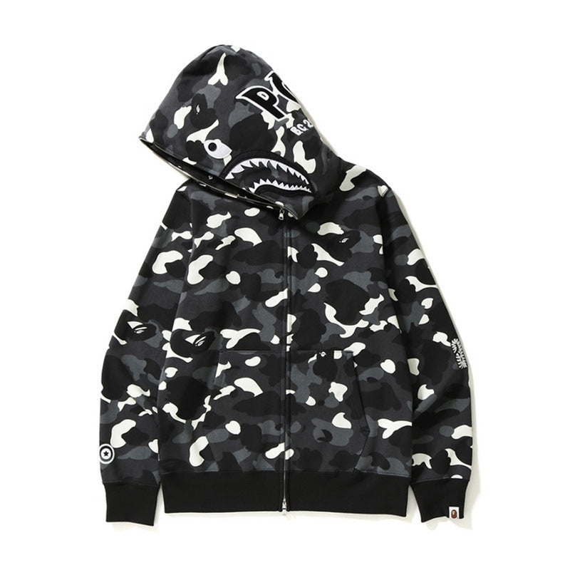 Shark Print Hoodie Men And Women Plus Size Loose Hoodie Coat