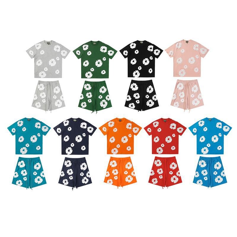 Denim Tears Outfit: T Shirt/Shorts (Separate Purchase Options) Loose Short Sleeve T-shirt Casual Shorts Suit