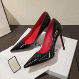 Louboutin-style red bottom shoes exportcl red bottom high heels women's stiletto pointed black patent leather flatsfashion style sexy single women's genuine leather