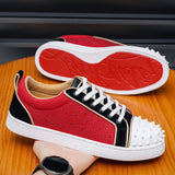 Louboutin-style red bottom shoes mencl red bottom casual shoes rivets hot diamond nightclub popular men's shoes sneakers color matching hip hop sneakers