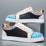 Louboutin-style red bottom shoes european cl men's shoes rivets red bottom shoes trendyflats breathable willow men's sneakers casual european goods