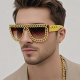 Trendy punk glasses square frame chain