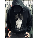 Men Vintage Hoodies Vintage Wash Flame Print