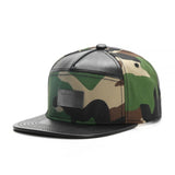 Trendy flat brimmed hat leather iron logo