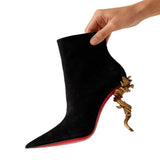 Louboutin-style red bottom shoes clexport special for show special-shaped heels women's high-heeled suede short boots pointed toe nude boots fashion boots