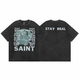 SAINT MICHAEL Vintage T Shirt Direct Spray Washing Water Old Short Sleeve