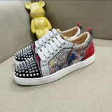 Louboutin-style red bottom shoes cl rivet shoes men's shoes casual shoes sneakers flats men's women's shoes rhinestone low-top sneakers couple red bottom shoes