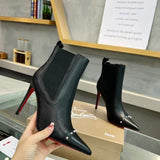 Louboutin-style red bottom shoes export red bottom women's high heels cl stiletto pointed toe short boots black short boots fashion slimming look women's shoes