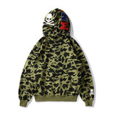 Shark Print Hoodie Men'S Hip Hop Shark Head Camouflage Hooded Long Sleeve Cardigan Coat Outerwear