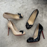 Louboutin-style red bottom shoes cl light lipstick bottom shoes bows mesh flats year spring & fall round toe high heels women's stiletto heels