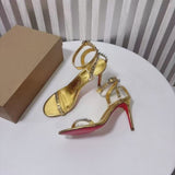Louboutin-style red bottom shoes cmexport pointed toe cl high heels red super high heel women's stiletto open toe half drag red bottom sandals