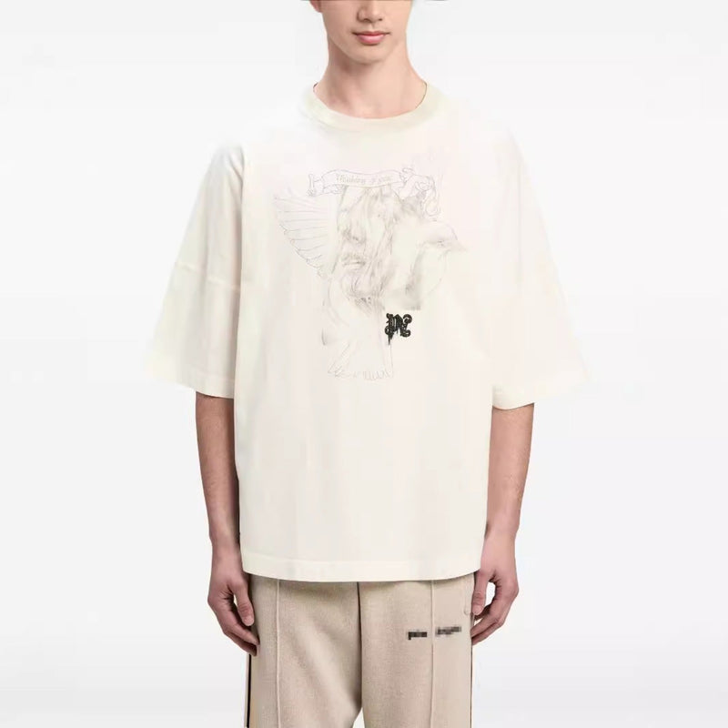 Palm Angels T-Shirts Pigeon Flow Lacquer Letter Foam Short Sleeve T-Shirt
