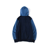 Shark Print Hoodie Stitching Denim Color Sweater Zipper Hoodie Coat