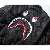 Shark Print Coat Winter Thickened Youth Casual Black Stand-Up Collar Zipper Loose Double-Sided Cotton-Padded Jacket