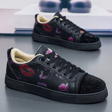 Louboutin-style red bottom shoes mencl lip print kiss mark red bottom casual shoes spiritual social hot diamond sneakers fashiontrendy men's white shoes nightclub