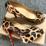 Louboutin-style red bottom shoes cl leopard print patent leather fish mouth high heels women's stiletto waterproof platform flats banquet dress women's shoes leopard print women's shoes