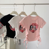 Vintage Y2g Shirts Drawstring Slim Waist Short Sleeve T-shirt for Women