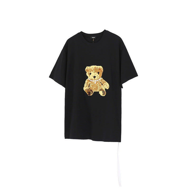 We11 Done T Shirts Pearl Necklace Bear Embroidery Three-Dimensional Men's and Women's Same Style