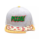 Trendy flat brimmed hat notched gray pizza pizza