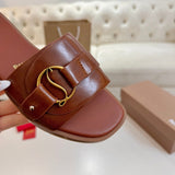 Louboutin-style red bottom shoes cl red bottom flats genuine leather women's sandals beach slippers fashioncasual belt buckle open toe soft bottom