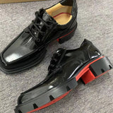 Louboutin-style red bottom shoes wang jiaer cl red bottom shoes men business leather shoes british breathable genuine leather flatsthick sole height-increasing derby shoes